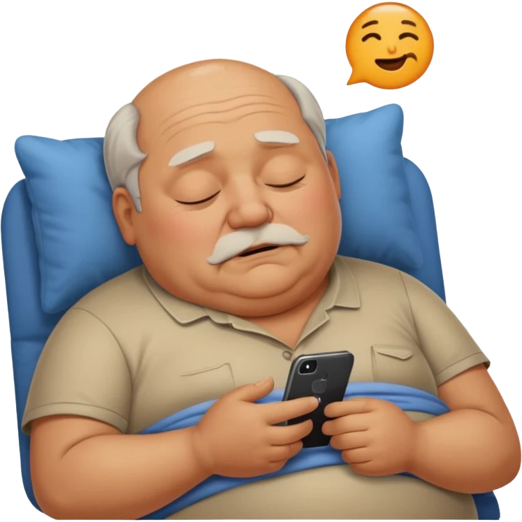 Sitting Fat old man sleeping while holding his phone  emoji