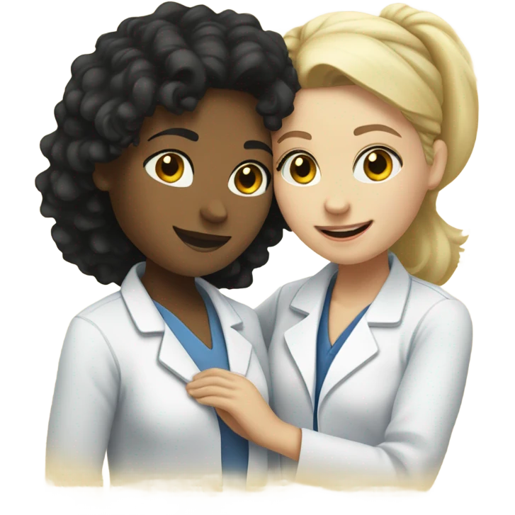 a black curly hair woman doctor hug a blonde straight hair girl  emoji