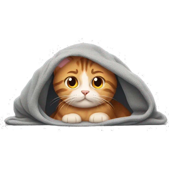 Cozy ginger girl in blanket with gray tabby cat emoji