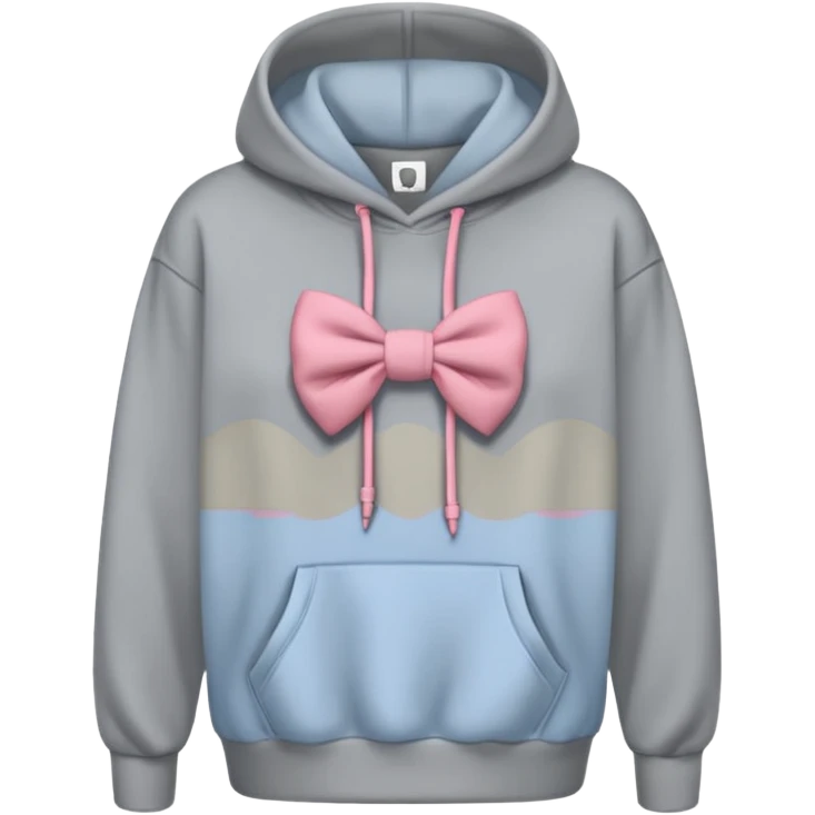 a gray oversized hoodie with a bow print on the chest emoji