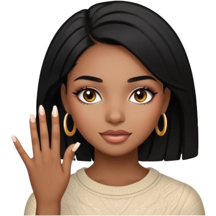 face girl with nails and cute make up black girl strait hair emoji