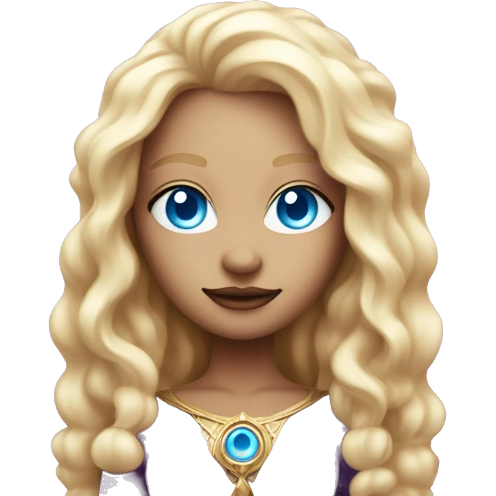 magical diva with thin pink andromedan face long blonde hair and blue eyes glowing third eye emoji