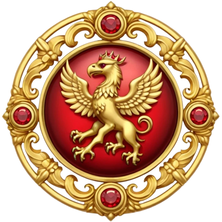 Golden griffin crest / brosch in a circle with red gems and no background emoji