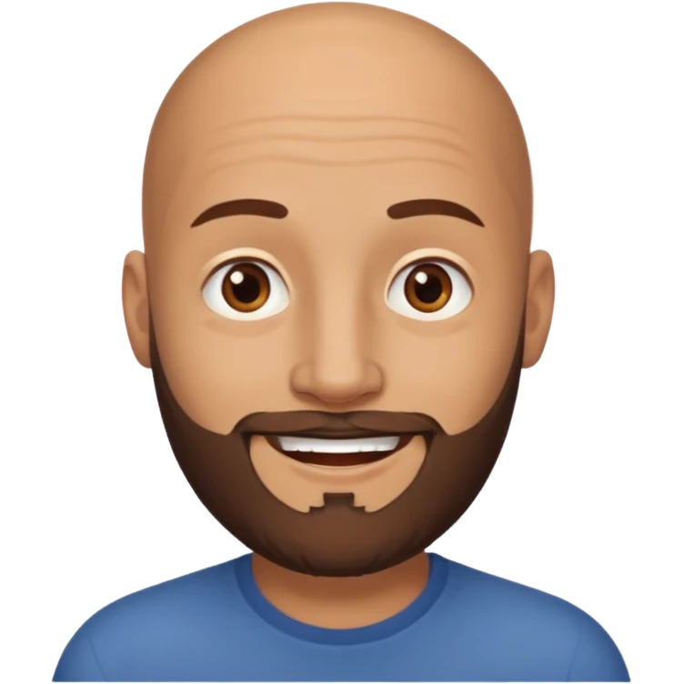 man, bald hair, brown eyes, full beard, smiling emoji