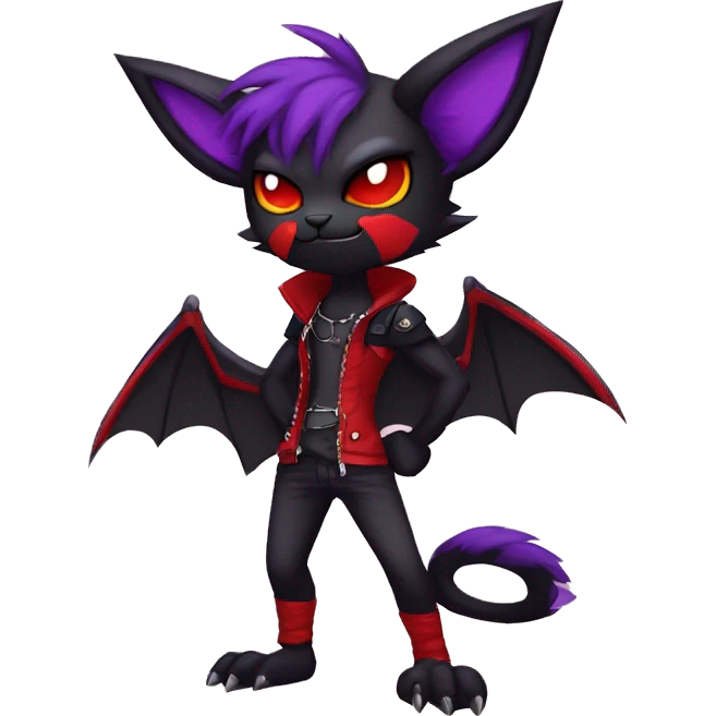 Black-Red-Purple Anthro Cool Punk Bat-Litten-Fakemon-fursona Full Body emoji