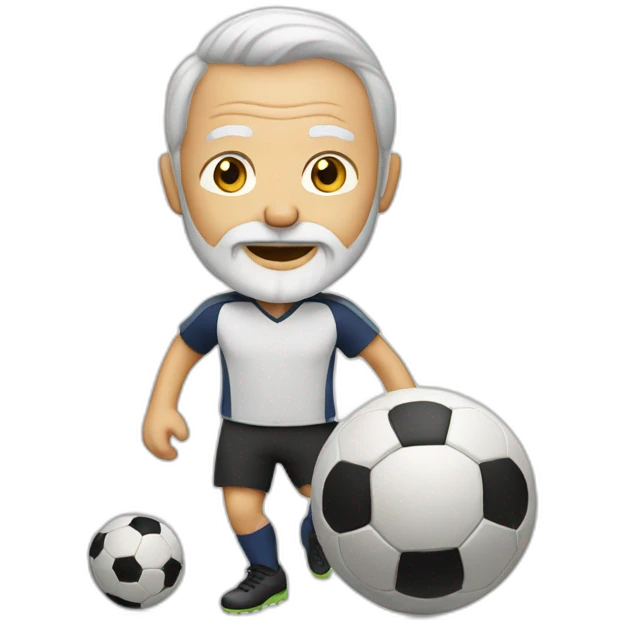 old white man with beard playing soccer emoji