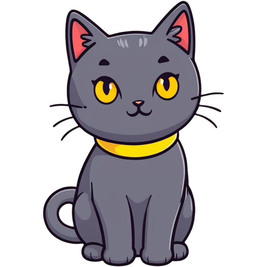 A black cat with yellow eyes and all  black with a bow collar with a little white patch on its chest ￼ ￼ emoji