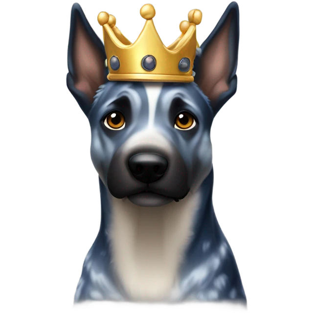 A malinois dark blue merle color with a crown on his head emoji
