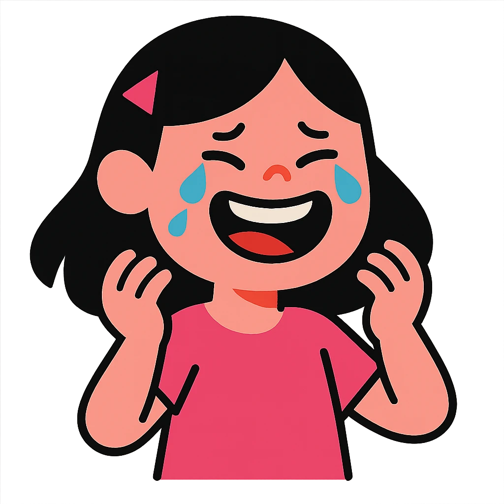 pembe ağlayan ve gülen, siyah saçlı kız emoji