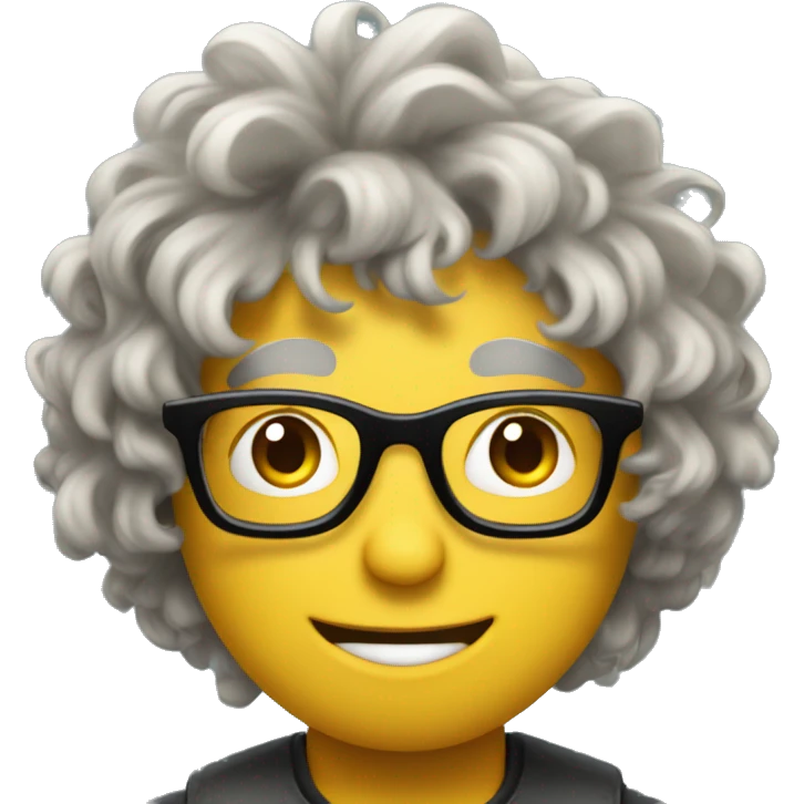 Crazy student with wavy hair and glasses looking at people in a weird way emoji