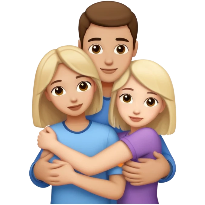 two girls and one guy hugging emoji