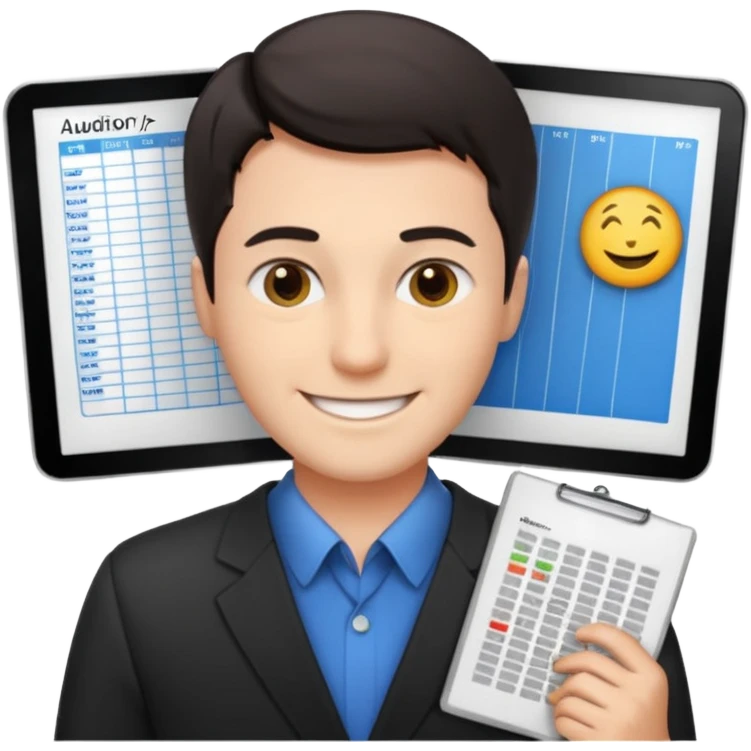 smile male dark short hair auditor with spreadsheet emoji emoji