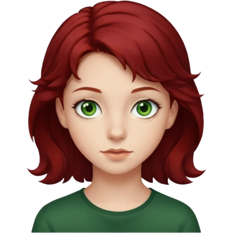 Dark Red hair slightly curly , green eyed teenager emoji