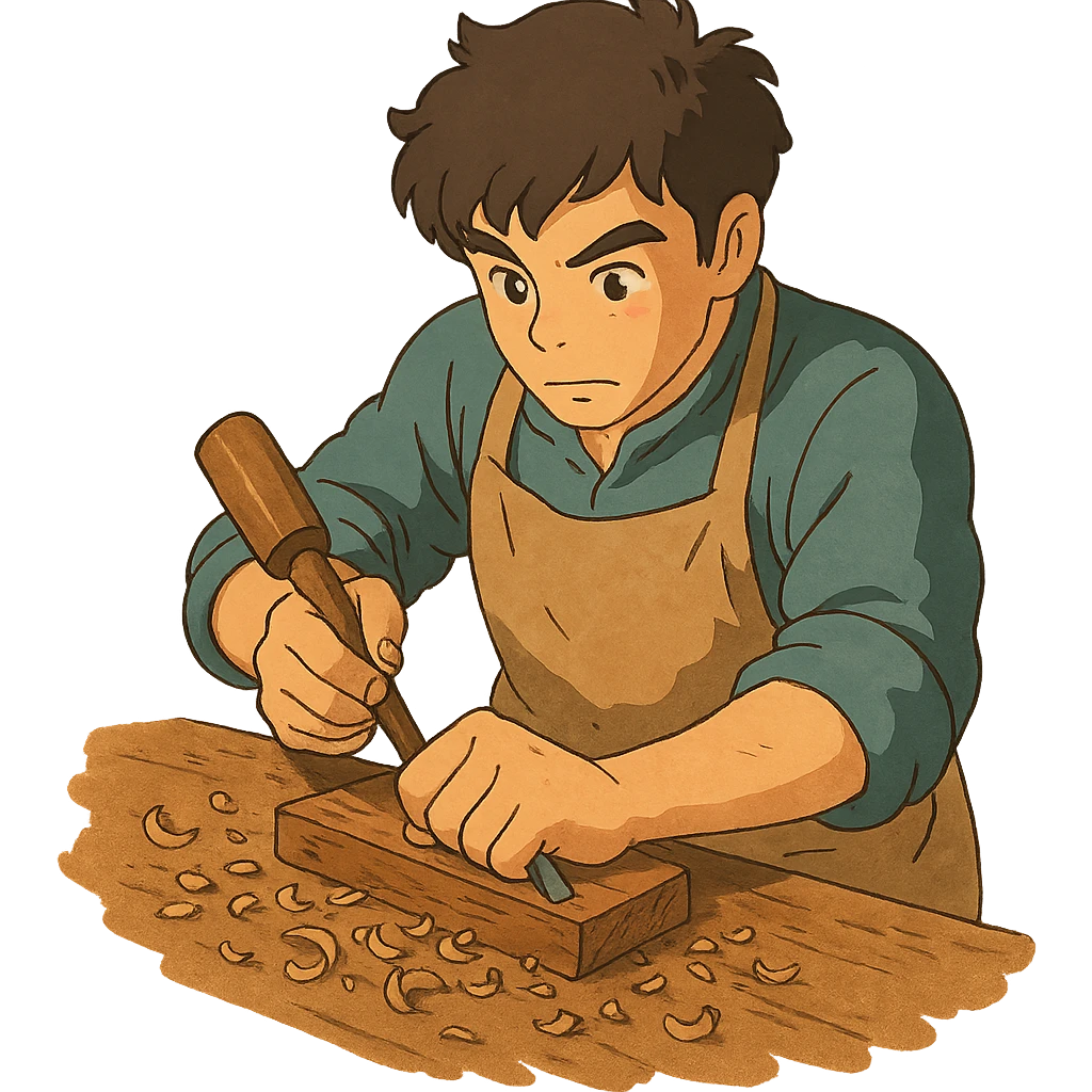 skilled artisan carving wood, ghibli style emoji