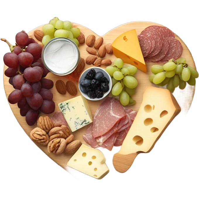 cute heart shaped charcuterie board with wine emoji