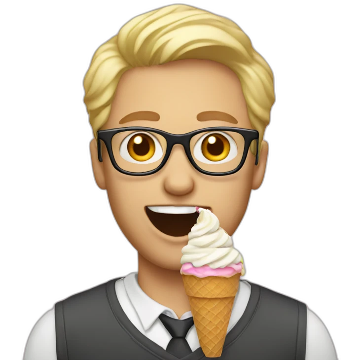 Blonde Man glasses eats icecream emoji