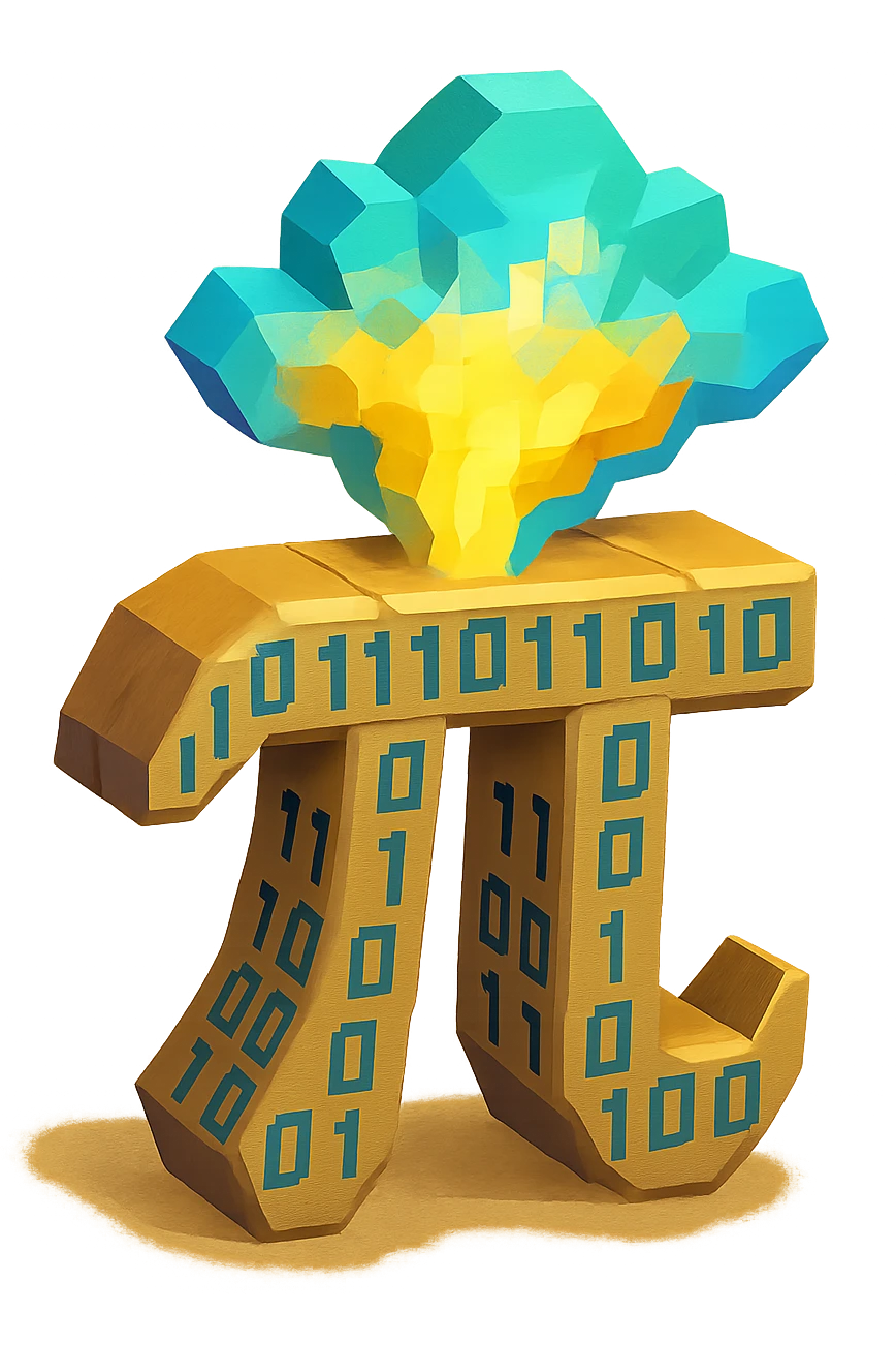 a custom emoji that combines the π (pi) math symbol, binary code, and a magical cloud or digital mist emerging from it. emoji