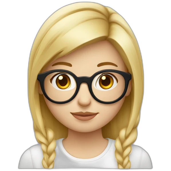 Une fille blonde avec une queue de cheval avec des lunettes ronde et haut blanc emoji