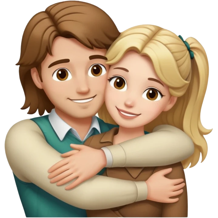 (Brown hair white girl) hugging blonde man with bows emoji
