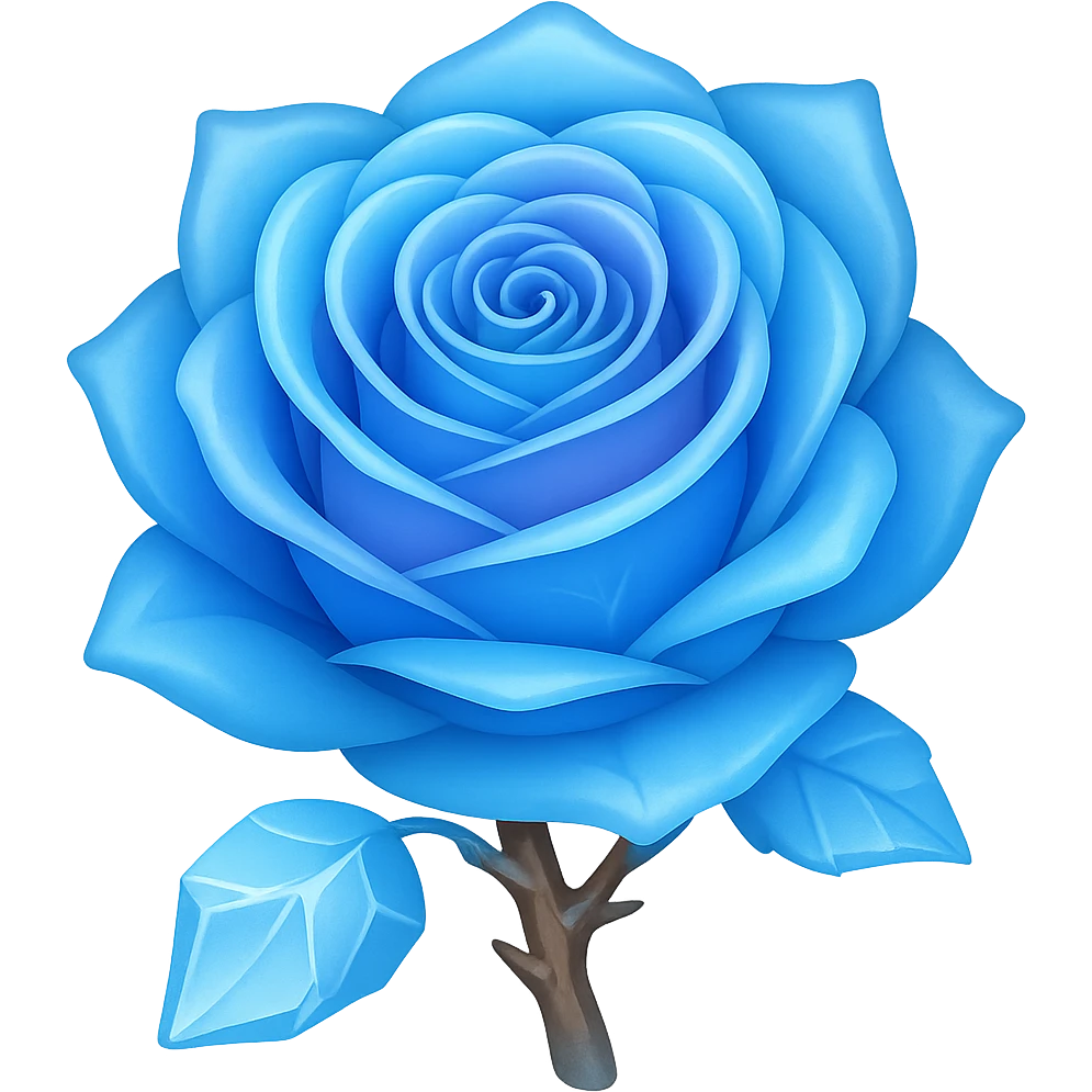 Create an emoji style image of a rose made of ice with a gradient color effect and no background. Maintain the emoji style look with smooth gradient colors transitioning on the petals and icy texture. emoji