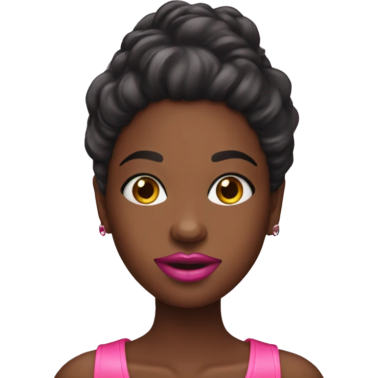 A black girl with pink clothes top making her own lip gloss emoji