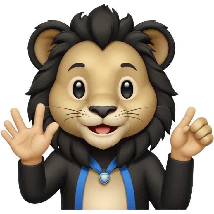 A cute black lion emoji in WhatsApp style, smiling and facing forward, making an OK hand gesture with his right hand and winking one eye. Flat design, soft gradients, rounded shapes, friendly expression, high contrast, clean vector look, centered on a transparent background. emoji