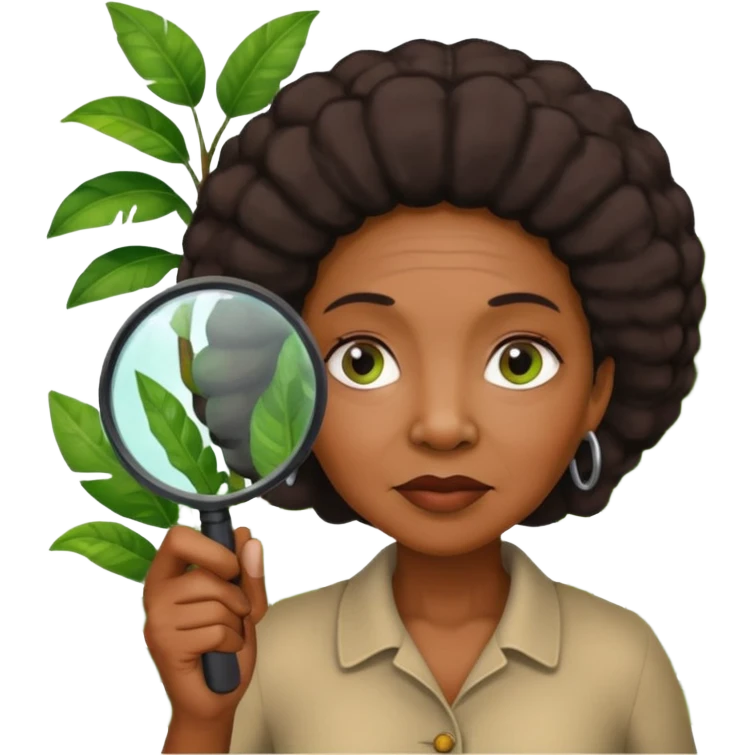 an old black woman with jungle and magnifying glass emoji