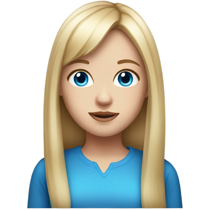 Realistic, white girl with long blonde hair and bangs and blue eyes ￼ emoji