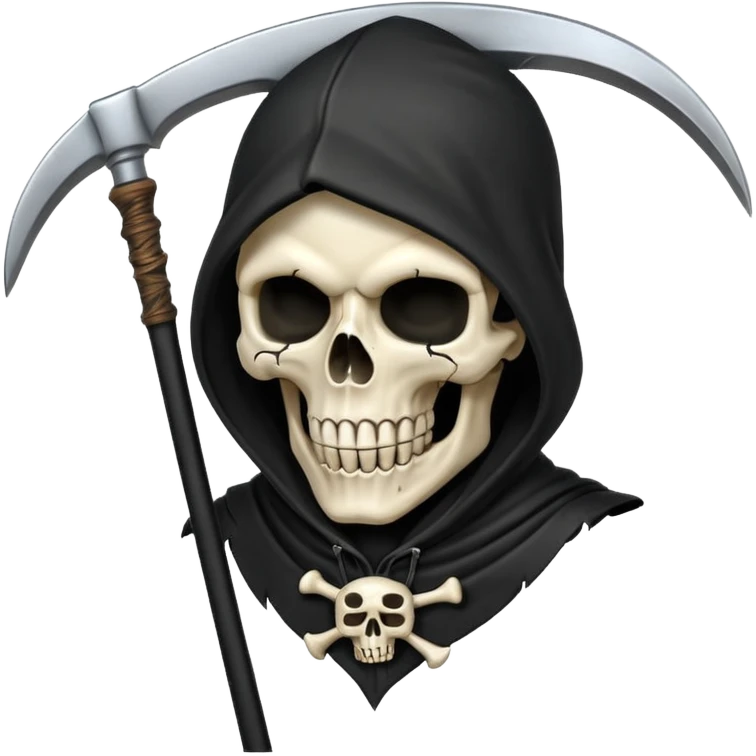 zoomed black hood skull scythe emoji
