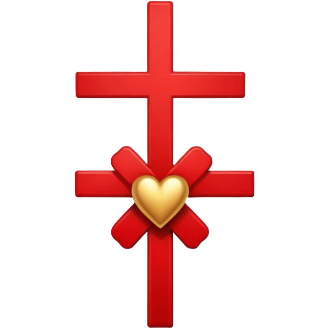 Two red  hearts connected by one simple gold cross  emoji