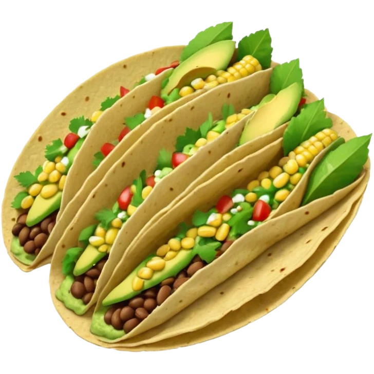 Mexican tacos filled with nopales, beans, and avocado, in soft corn tortillas emoji