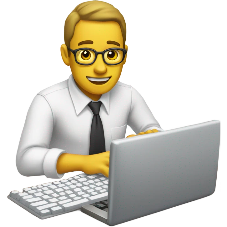 yellow skin man typing on keyboard wearing white button down shirt seating on desk front view emoji