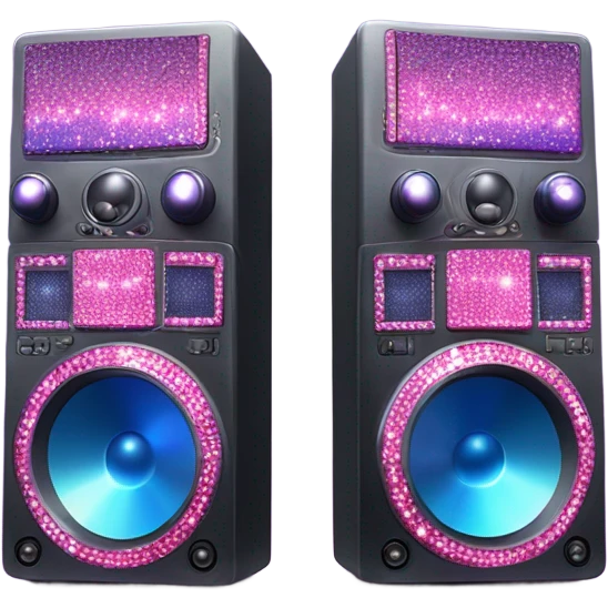 Realistic isolated DJ console speakers with pink,blue,and purple sparkling diamonds and rhinestones on it. emoji