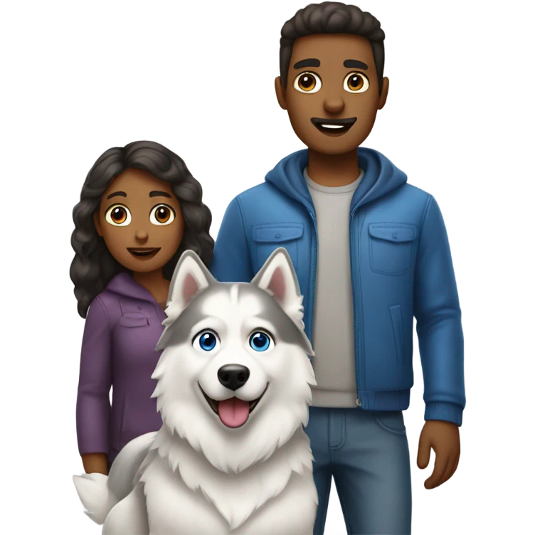 Family of two men and a Husky emoji