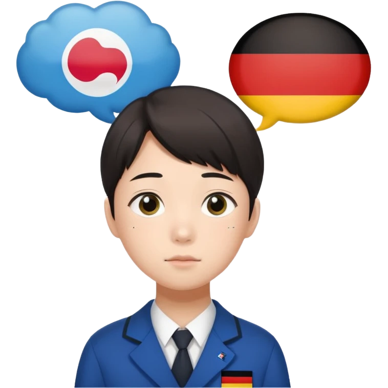 페르소나 요약 : 교복을 입고 독일 국기를 생각풍선 안에 떠올리는 10대 한국인 학생. emoji