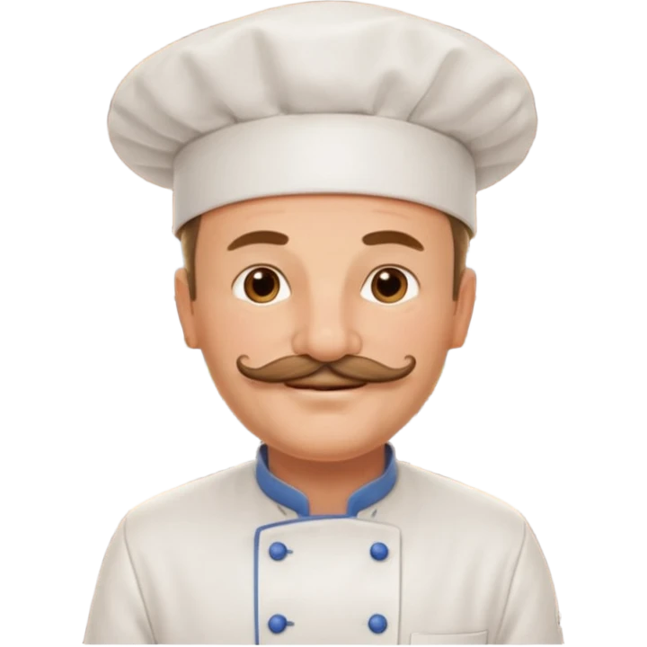Est-ce que tu peux me faire un chef cuistot qui ressemble à Philippe Etchebest et qui est devant un restaurant? Est-ce que tu peux le faire souriant, avec une moustache de cuistot? 
 emoji