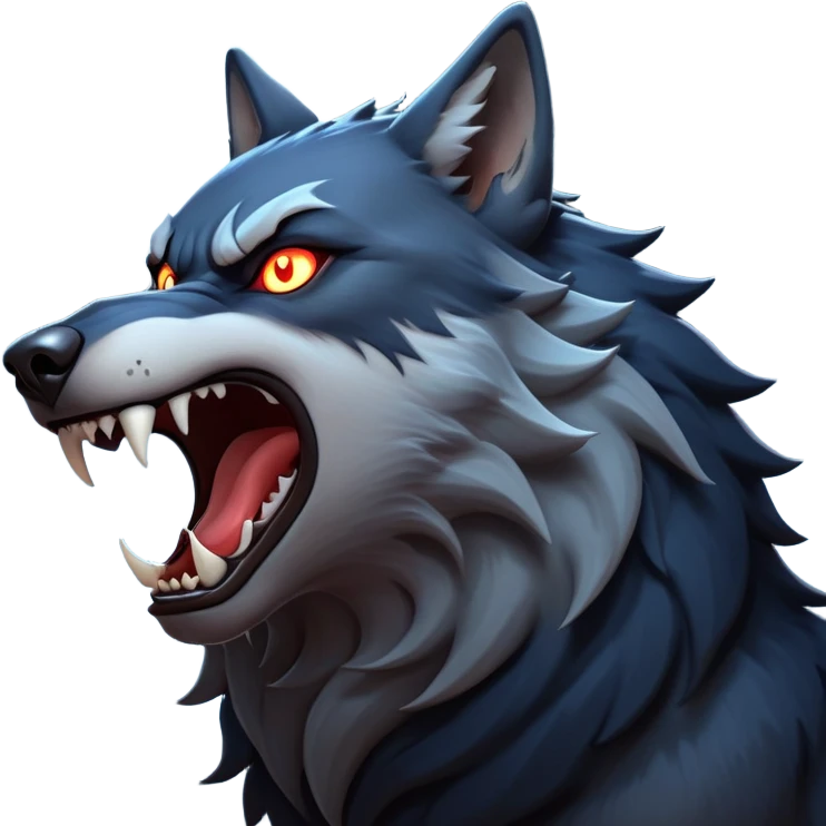 cinematic-noble-fierce-werewolf-howling-portrait-emoji, poised-and-imposing, with a fierce wolfish face tilted upwards in a haunting howl, glowing eyes full of primal ferocity, sharp, and a rugged snout, fur rippling in shades of midnight black and silver, muscles tensed as the powerful howl echoes beneath the moonlit sky; rendered with realism, capturing the raw, untamed power of the beast in its wild, primal state emoji