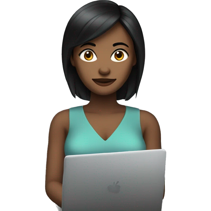 woman with computer dark, straight, medium-length black hair emoji