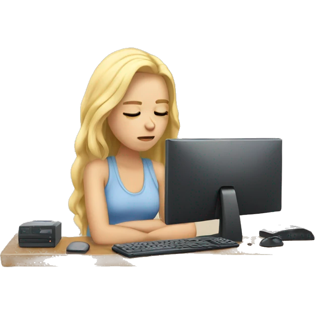 Tired blond Girl in Front of a pc  emoji