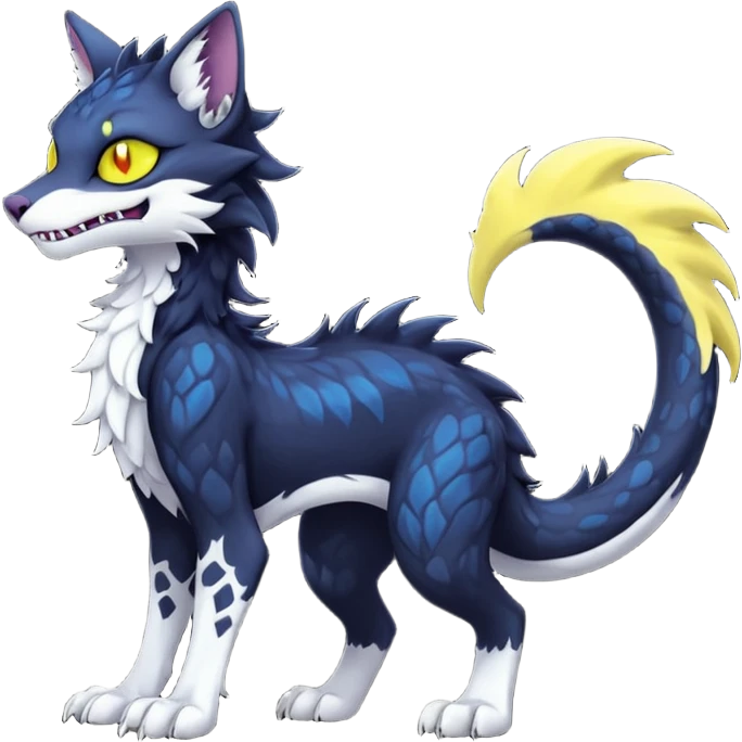 Kawaii dark edgy fantasy feline-vernid-sergal-fursona animal creature with a tufted tail full body with intricate markings  emoji