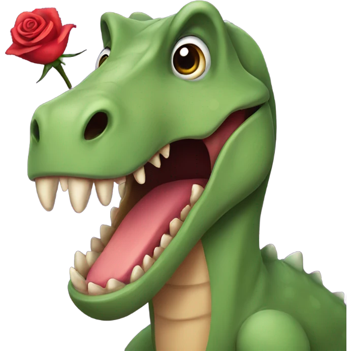 sad dinosaur with a rose in its mouth  emoji