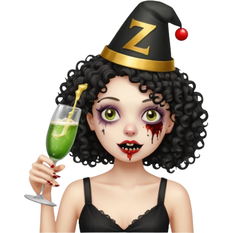 Black side party curly head girl zombie pale skin black crop top no ha emoji