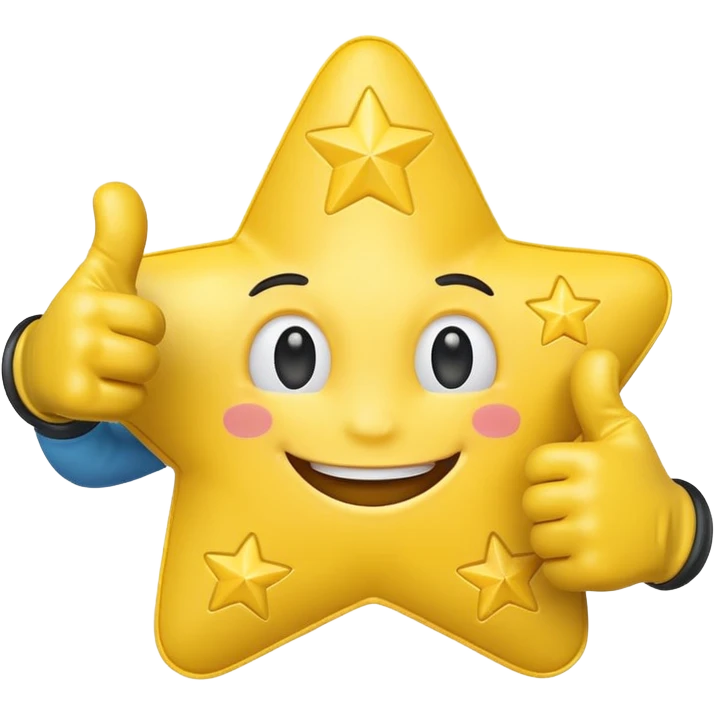 HD a smiling happy star with both gloved hands doing thumbs up and blue background emoji