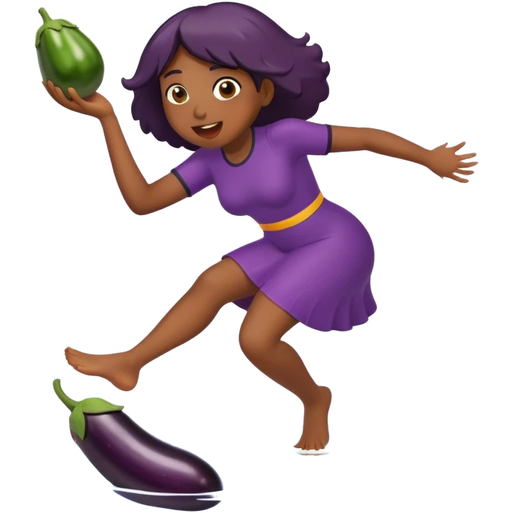 a black girl landing on water whilst eating an aubergine emoji