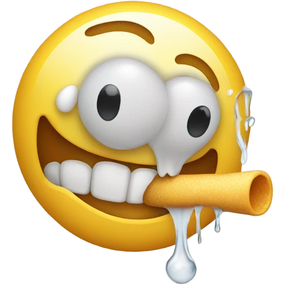 Smiling face with a long object with it its mouth drooling emoji