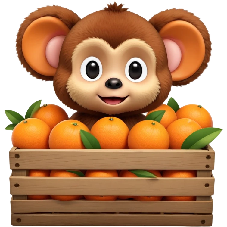 Cheburashka with big ears in a crate of oranges emoji