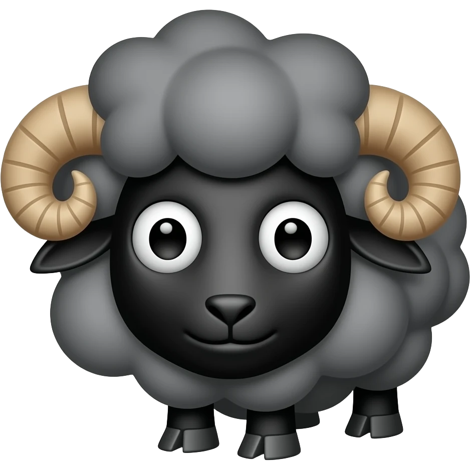 Black Sheep Bar & Grill: 3D emoji style, glossy surface, soft shadows, white background, centered, no text, black sheep character , fluffy wool, confident expression emoji