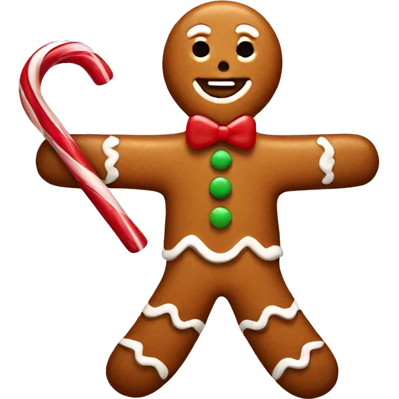 Gingerbread man holding a candy cane  emoji