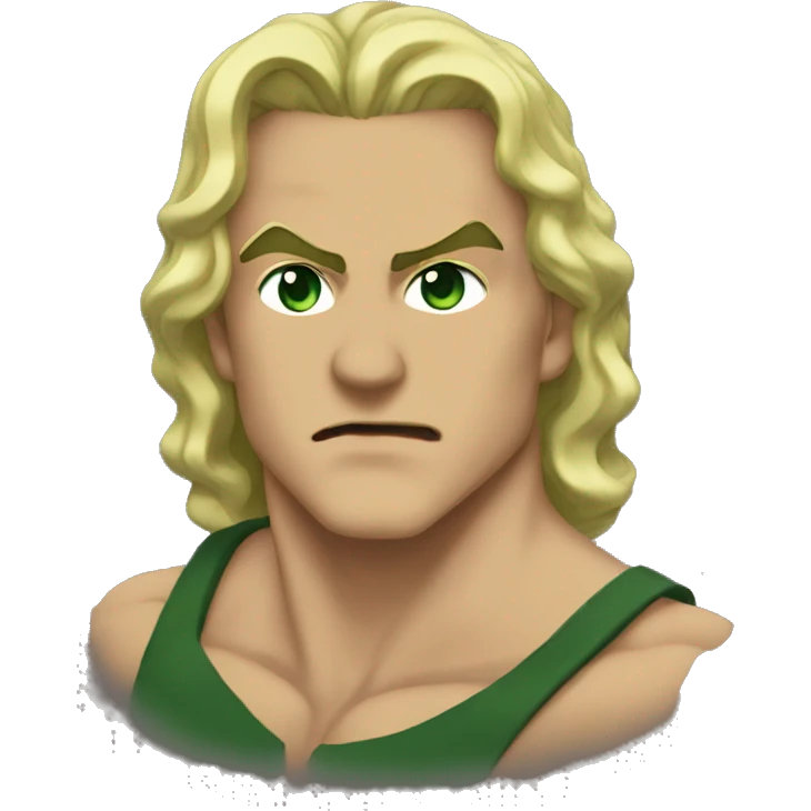 Dio Brando , blonde , amber eyes , dark green lips , muscle body emoji