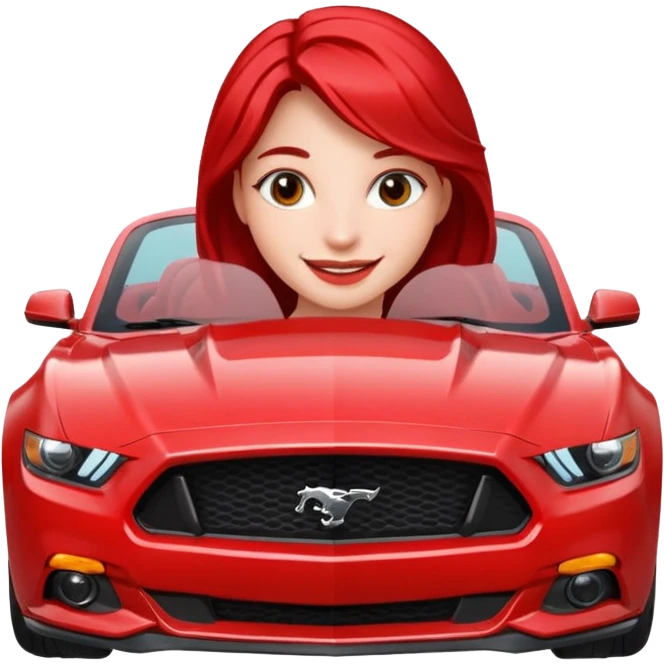 Red mustang with girl emoji